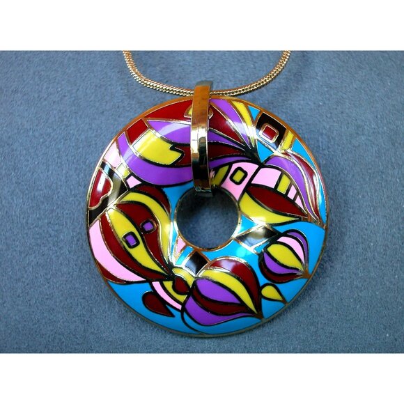 Colorful Enamel Abstract Pendant Necklace & Earrings Set By Charming Charlie - Picture 1 of 8